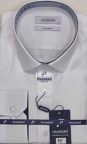 Біла чоловіча однотонна класична сорочка Passero vd-0075 Туреччина з довгим рукавом ошатна, фото 2