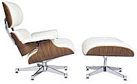 Крісло Eames Lounge Chair з підставкою Біле основа хром
