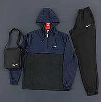 Спортивний костюм чоловічий Анорак + Штани + Барсетка в подарунок Nike CL синій Комплект Найк весняний осінній