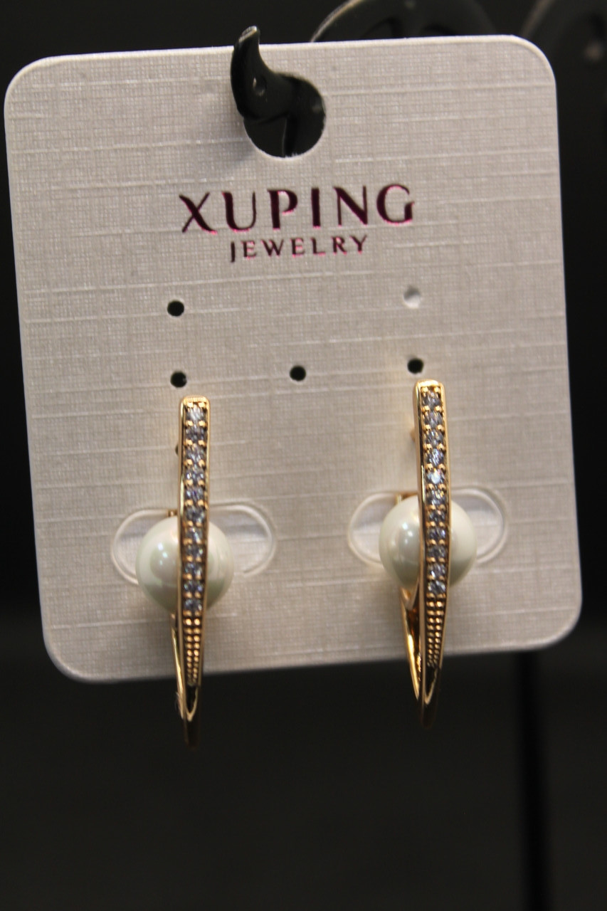 Розкішні Хьюпінг золотисті сережки з камінням гірський кришталь і перлиною Xuping медичне золото