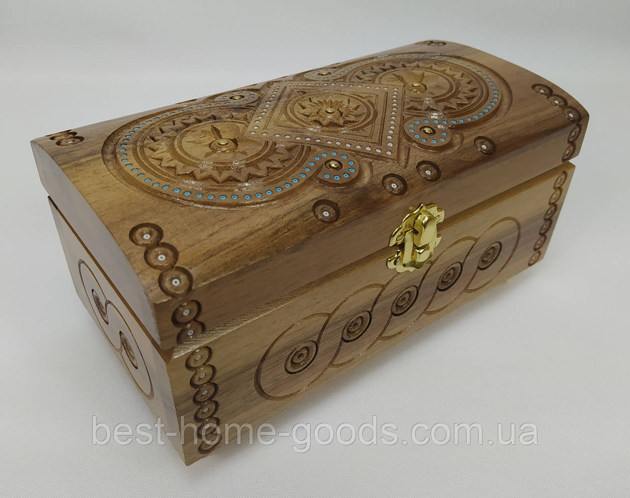 Різьблена шкатулка з горіха 20.8×11×10 см | Дерев’яна скринька ручної роботи | Подарунок з Карпат, фото 1