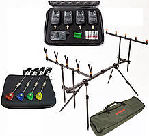 Комплект №4 ПІД ПІД НАБІР Сигналізатори + пейджер 4шт + Свінгер 4шт Weida SAMS FISH FOX + чохол