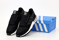 Мужские кроссовки Adidas ZX 500 RM Black White Обувь Адидас ЗХ РМ черно-белые замшевые весна лето