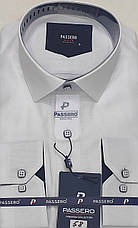 Сорочка чоловіча біла приталені однотонна Passero vd-0058 Туреччина з довгим рукавом, ошатна S, фото 2