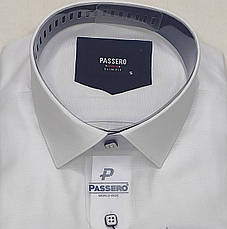 Сорочка чоловіча біла приталені однотонна Passero vd-0058 Туреччина з довгим рукавом, ошатна S, фото 2
