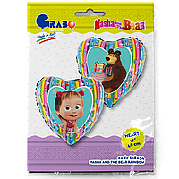 Фольгированный шарик Grabo 18" (45 см) Сердце Маша и медведь Радуга (две разные стороны) (лицензия)