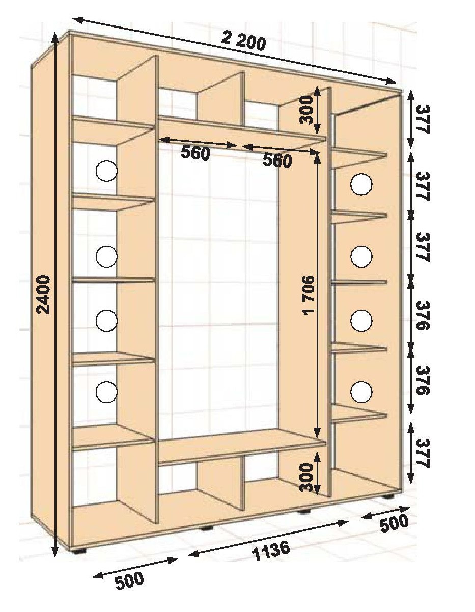 Шафа-купе 2200х600х2400 Алекса — 3 фасада купити в Україні
