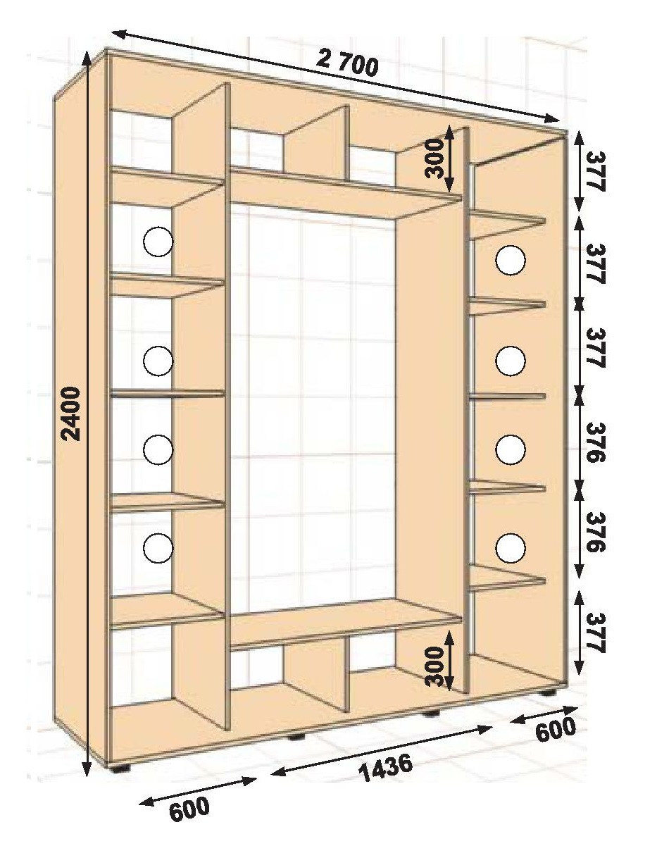Шафа-купе 2700х600х2400 Алекса — 3 фасада купити в Україні