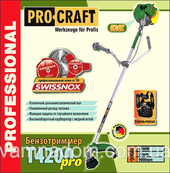 Бензокоса ProCraft T4200 PRO NEW (3 ножі + 1 котушка з волосінню)