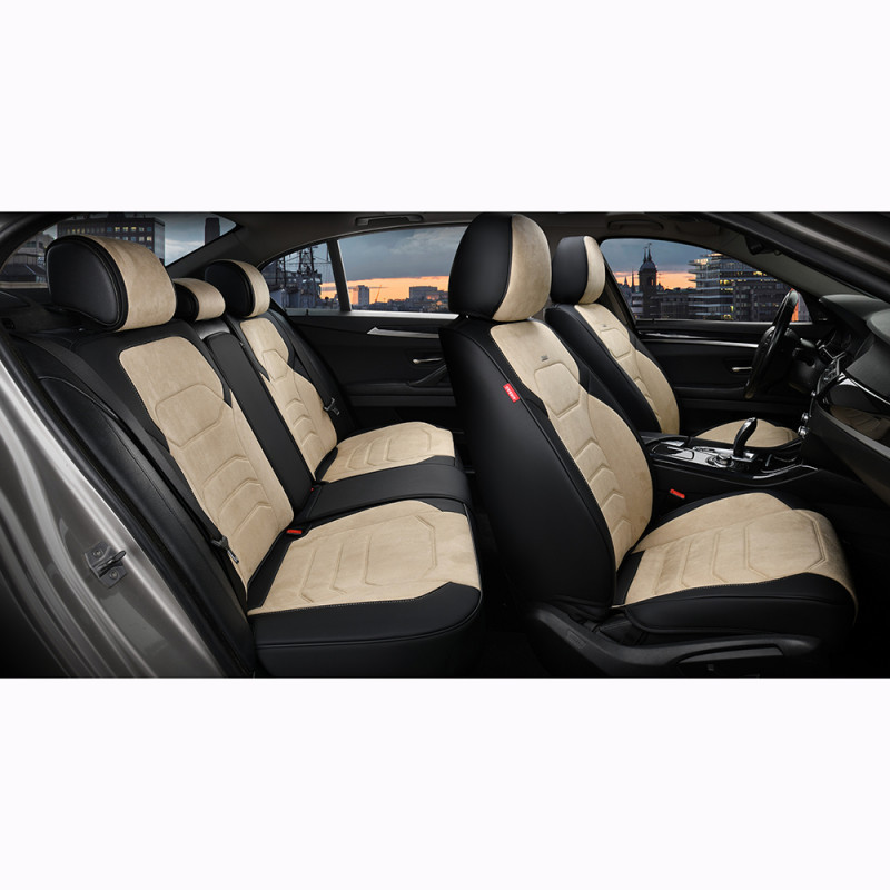 Накидки на сидіння авто 5D ELEGANT VERONA 700 144 бежеві (алькантара + екошкіра) ПОЛЬША, фото 1