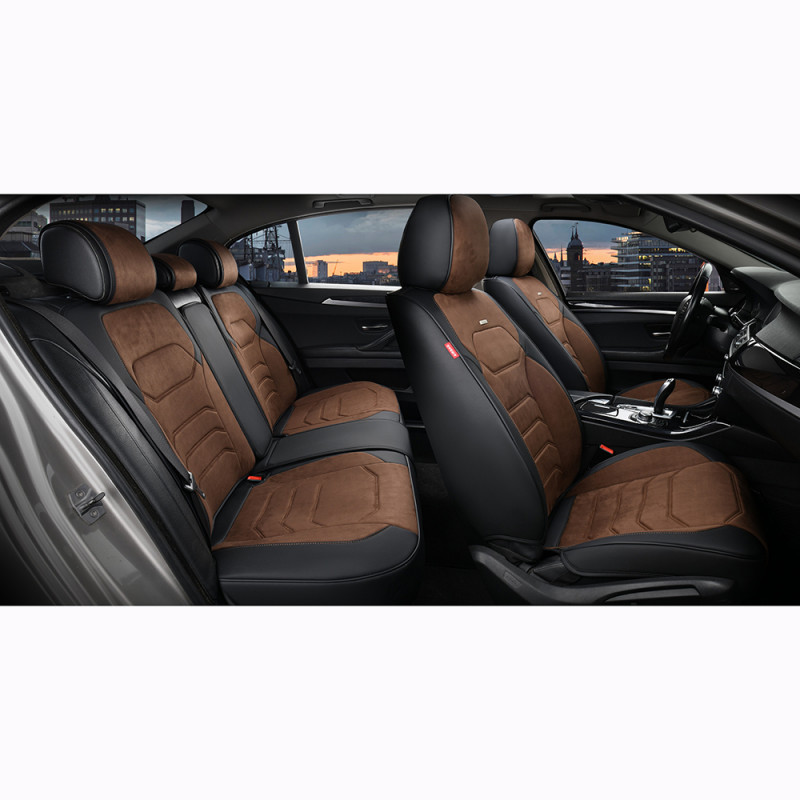 Накидки на сидіння авто 5D ELEGANT VERONA 700 145 коричневі (алькантара + екошкіра) ПОЛЬША