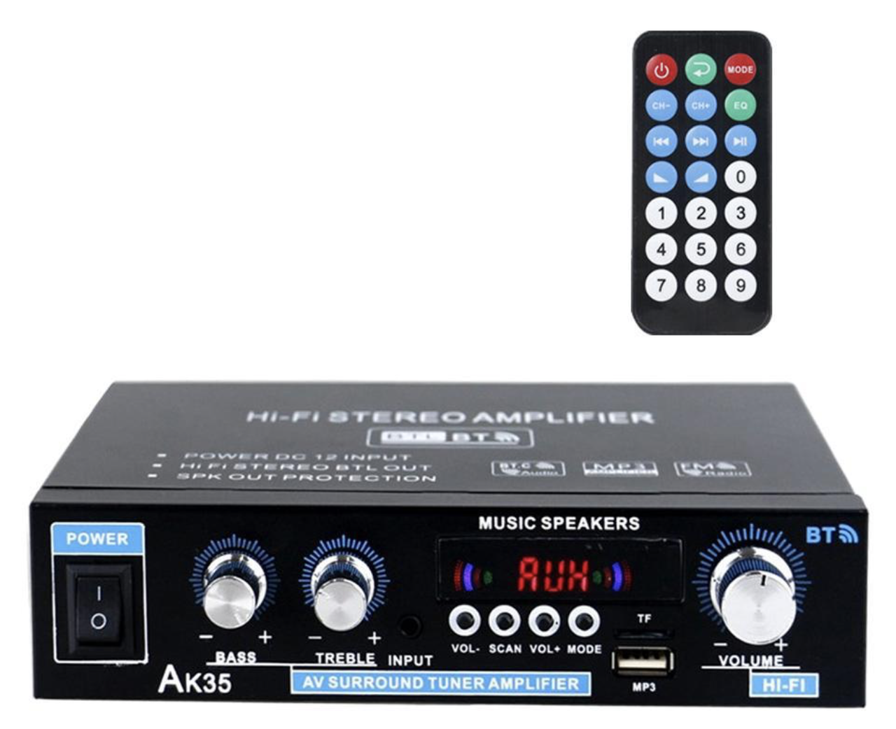 Аудіо підсилювач AK35 2x30Вт цифровий HIFI Підсилювач потужності Bluetooth AUX USB FM TF стерео 2.0
