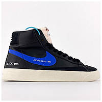 Мужские кроссовки Nike Blazer Mid '77 Black Blue, черные кожаные кроссовки найк блейзер мид