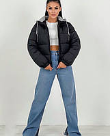 Весняна куртка жіноча з капюшоном модні жіночі куртки весна осінь стьобана чорна куртка на весну тепла стильна для молоді 42 44 46