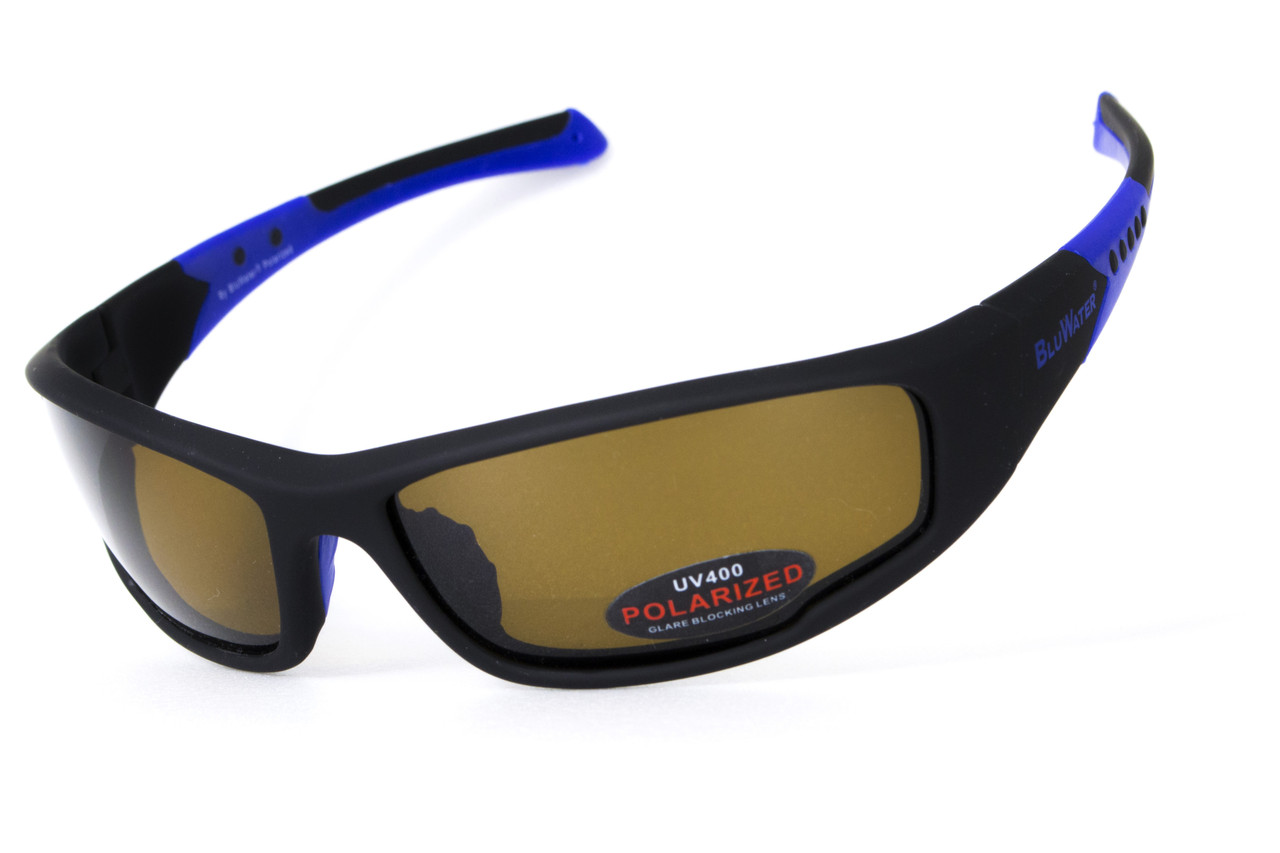 Окуляри поляризаційні BluWater Daytona-3 Polarized (brown) коричневі в чорно-синій оправі