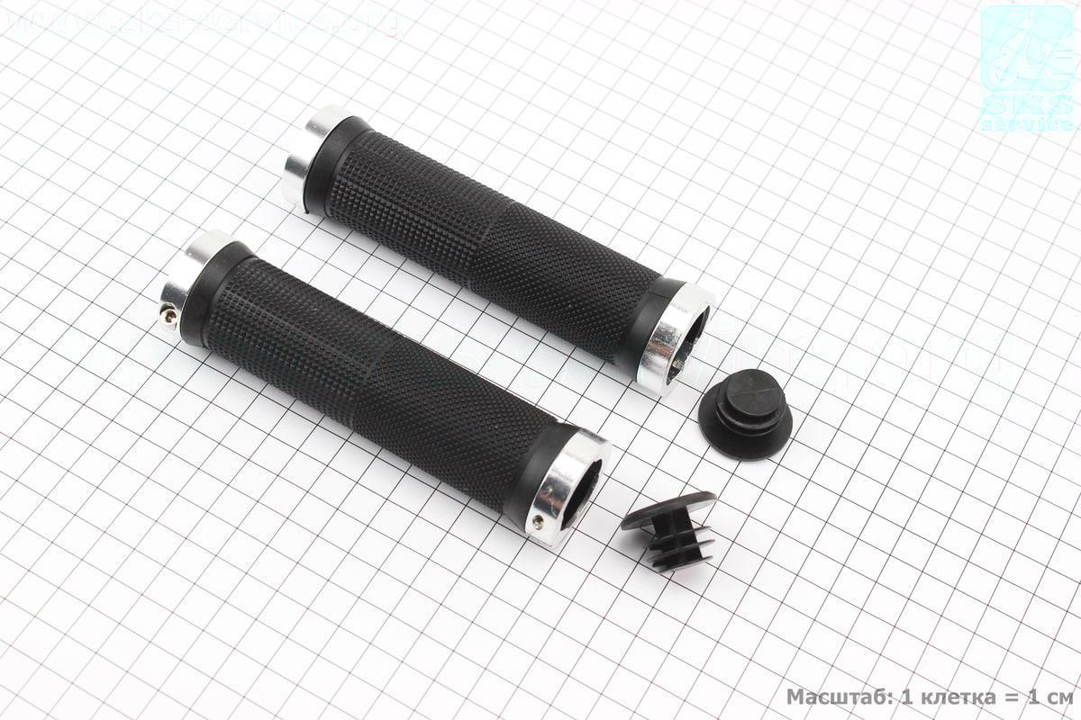 Ручки руля 130мм с зажимом Lock-On с двух сторон, черно-серебристые FL-426 (406636)