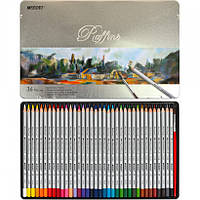 Кольорові акварельні олівці для малювання Raffaine набір 36 кольорів у металевому пеналі + пензлик
