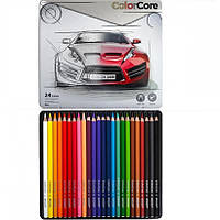 Кольорові олівці для малювання ColorCore набір 24 кольори в металевому пеналі