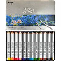 Цветные карандаши для рисования Raffaine набор 36 цветов в металлическом пенале