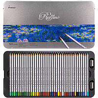 Цветные карандаши для рисования Raffaine набор 120 цветов в металлическом пенале + 2 точилки