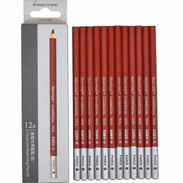 Набір вугільних олівців Raffine набір 12 шт. чорні, круглі, кедр, незаточ.