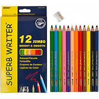 Цветные карандаши для рисования JUMBO Superb Writer набор 12 цветов +точилка