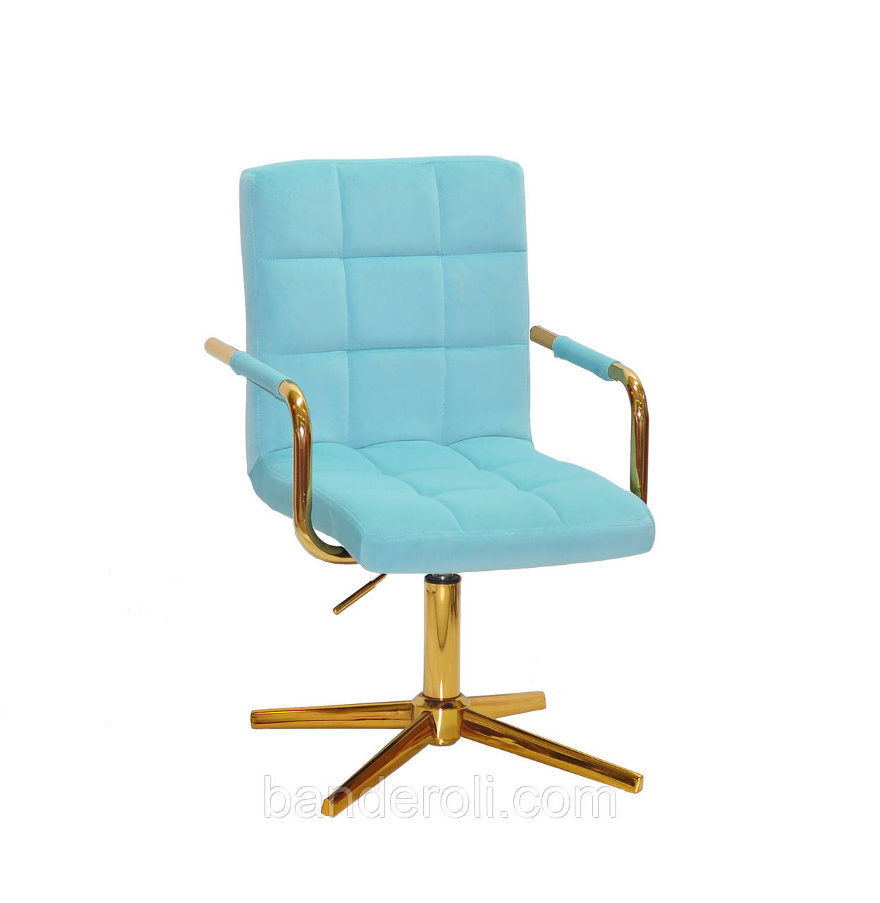 Крісло Augusto-Arm блакитний Оксамит B-1019 GD-Modern Base з підлокітниками, на золотистої хрестовині, фото 1