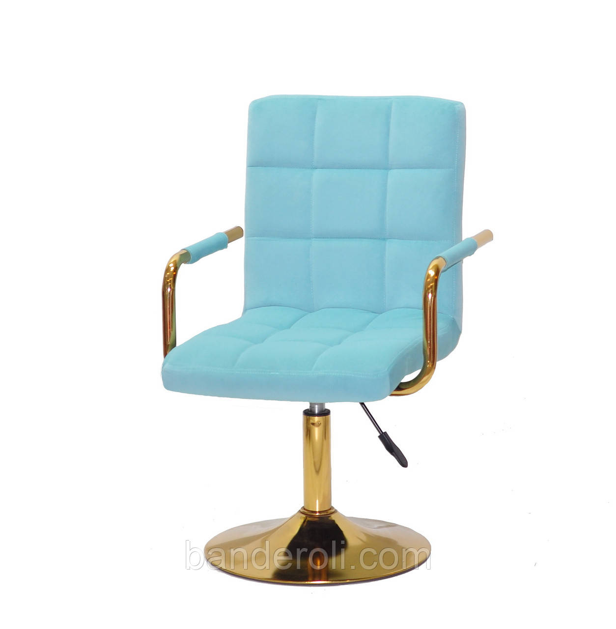Крісло Augusto ARM GD-Base блакитний оксамит B-1019, на золотистої опорі-блін, з регулюванням висоти, фото 1