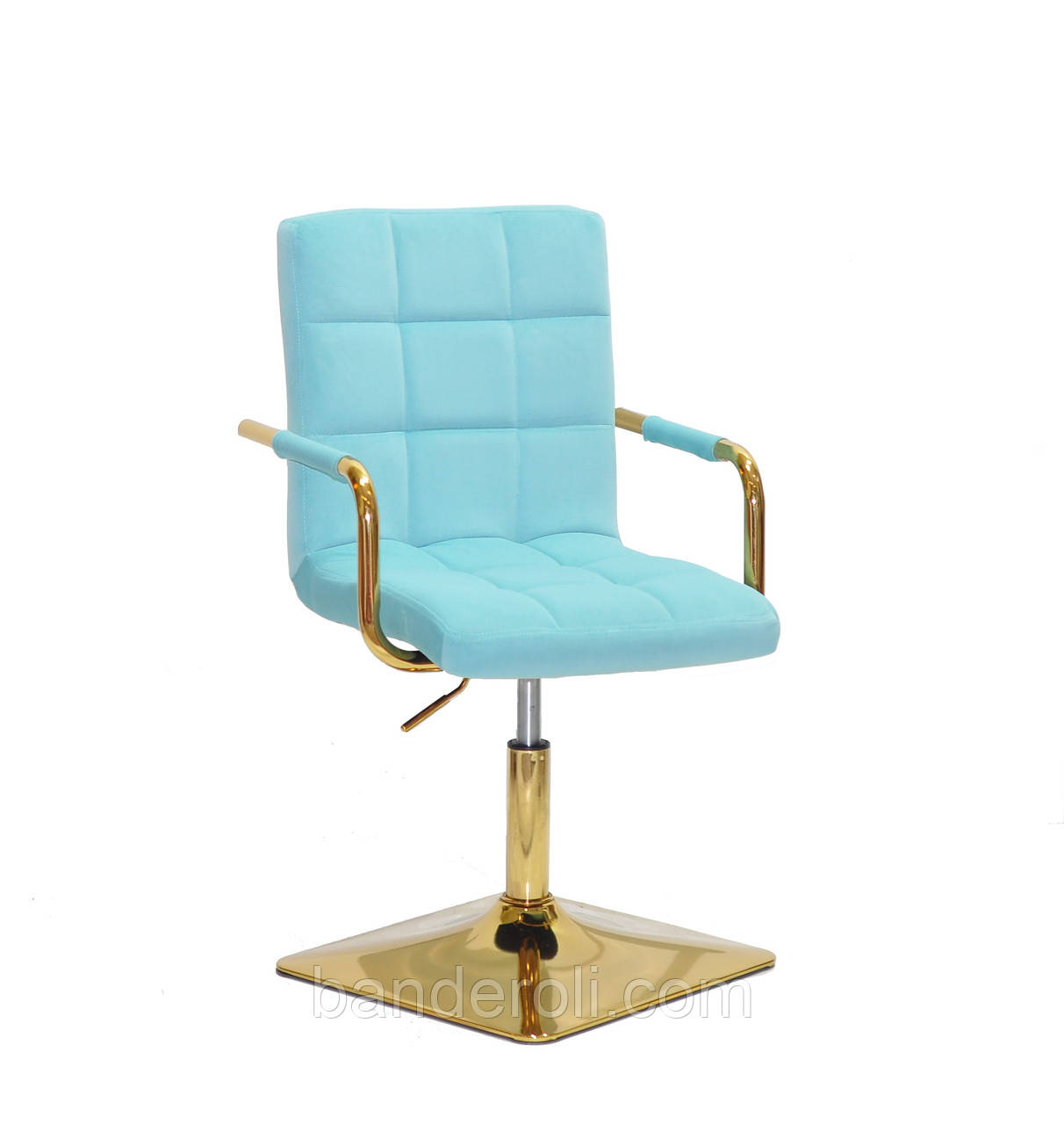 Крісло Augusto-Arm 4-GD-BASE блакитний 1019 велюр з підлокітниками, на квадратній золотистої опорі, фото 1