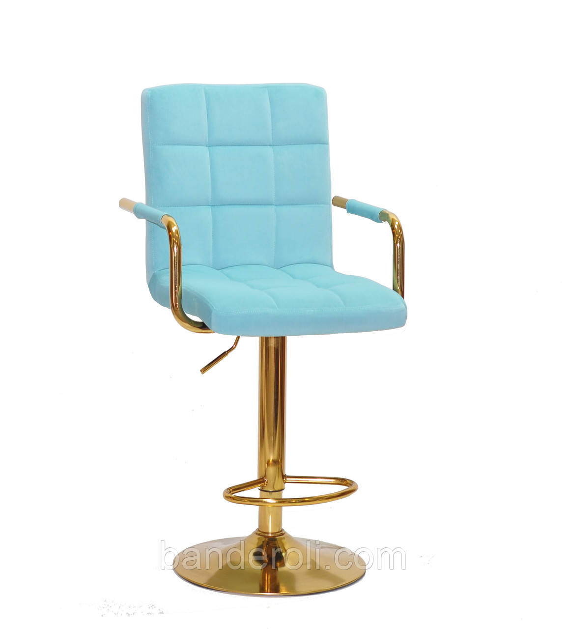 Стілець барний Augusto Arm Bar GD-BASE велюр блакитний-1019, опора золотиста з регульованою висотою, фото 1