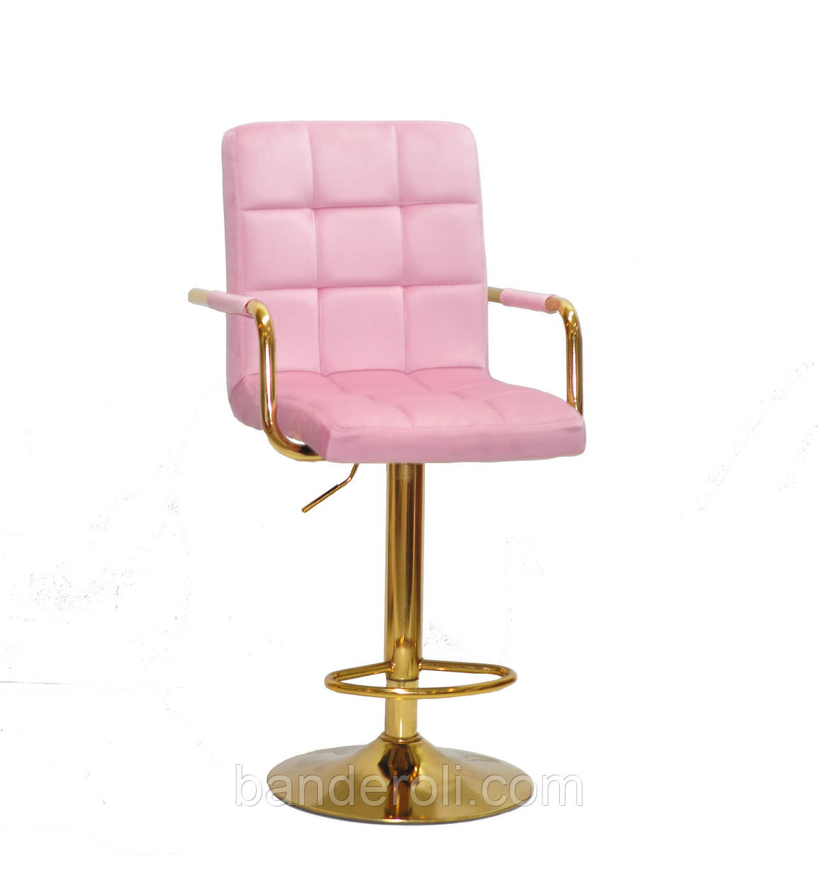 Стілець барний Augusto Arm Bar GD-BASE велюр фрез В-1025, опора золотиста з регульованою висотою, фото 1