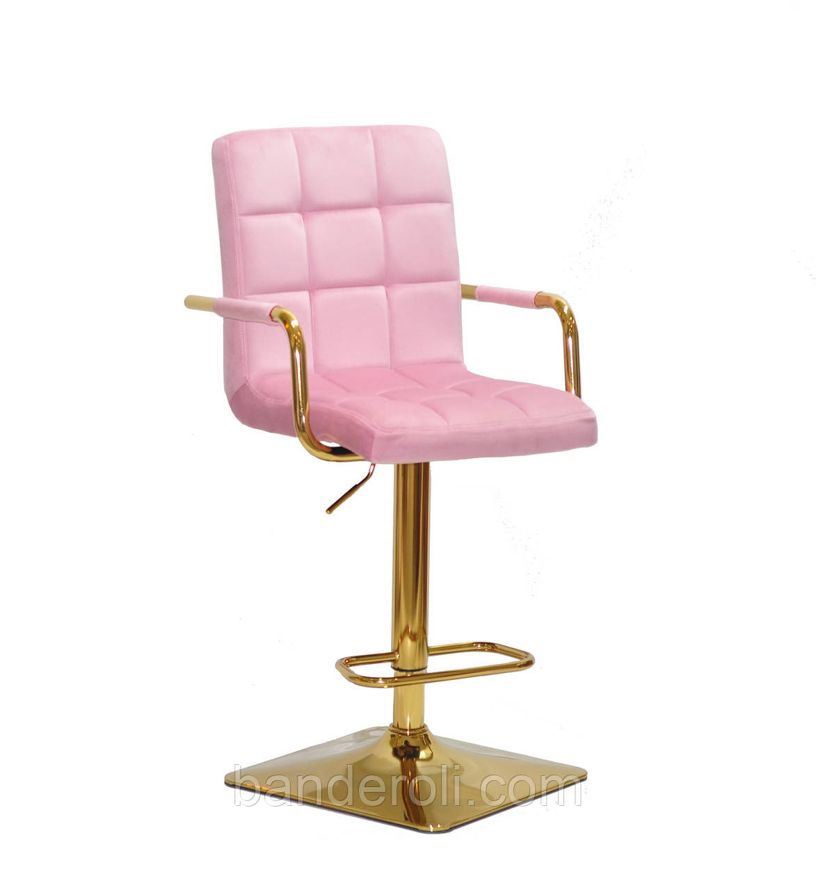 Стілець барний Augusto Arm Bar GD-BASE велюр фрез В-1025, квадратна опора золотиста з регульованою висотою, фото 1