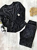 Плюшева жіноча тепла піжама штани та чорна кофта, фото 2