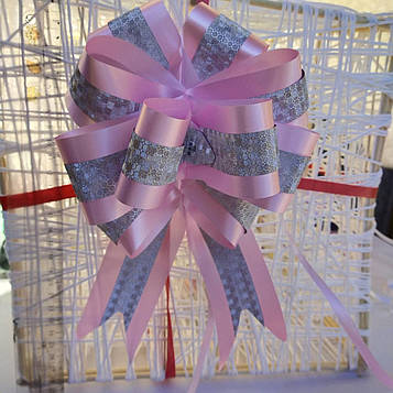 Бантик для прикраси подарунків рожевий зі сріблом 1 шт.