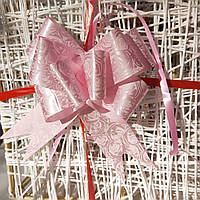Бантик для украшения подарков светло розовый с рисунком розы 1 шт
