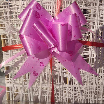 Бантик для прикраси подарунків рожевий з серцями 1 шт