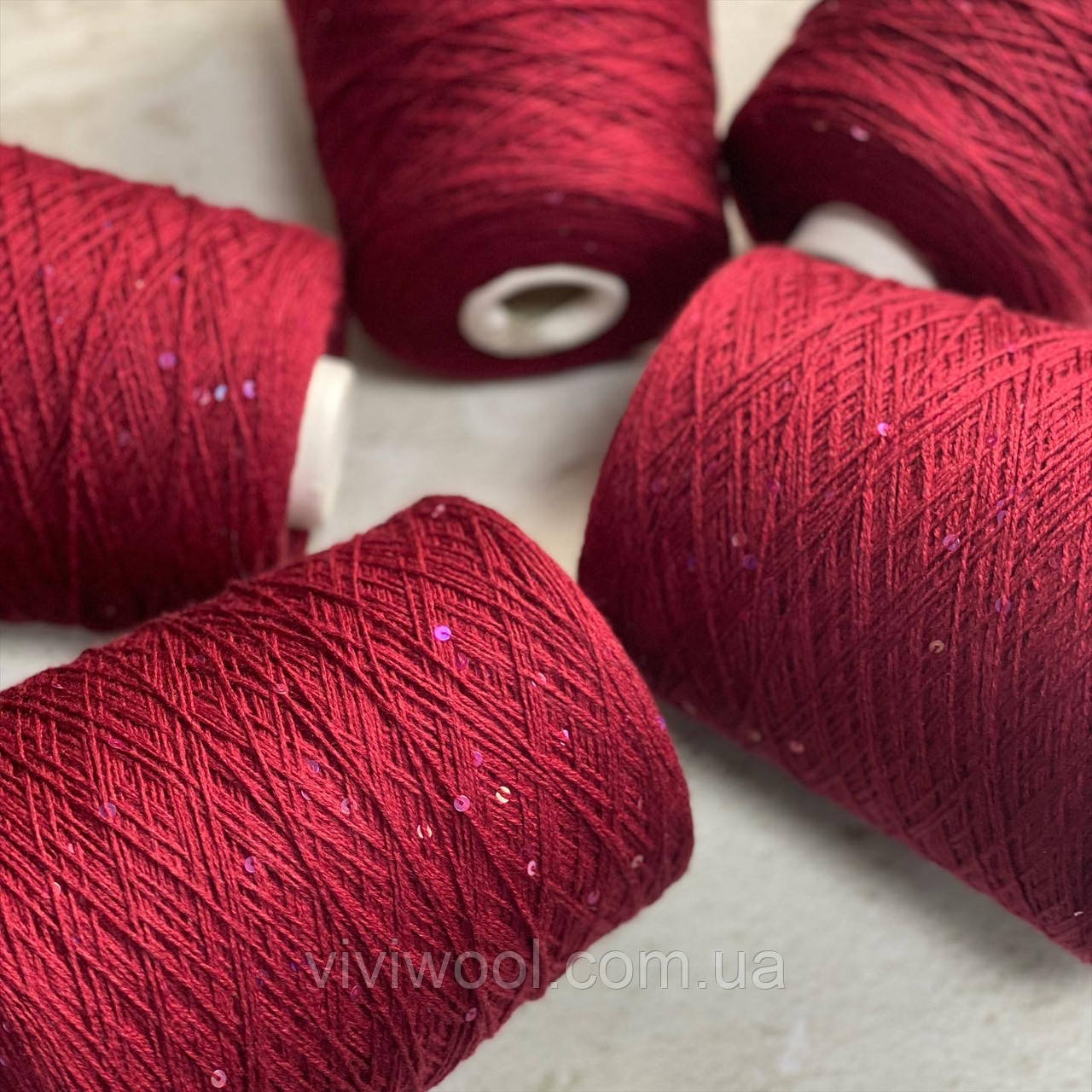 Бобінна пряжа меринос із паєткою Merinos Pail Luxury Selection by Ri.Go 450 м рубін