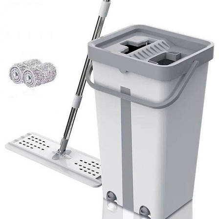 Комплект для прибирання швабра та відро з автоматичним віджимом Scratch Cleaning Mop 2в1, сіре, фото 2