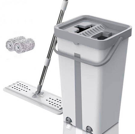 Комплект для прибирання швабра та відро з автоматичним віджимом Scratch Cleaning Mop 2в1, сіре, фото 1