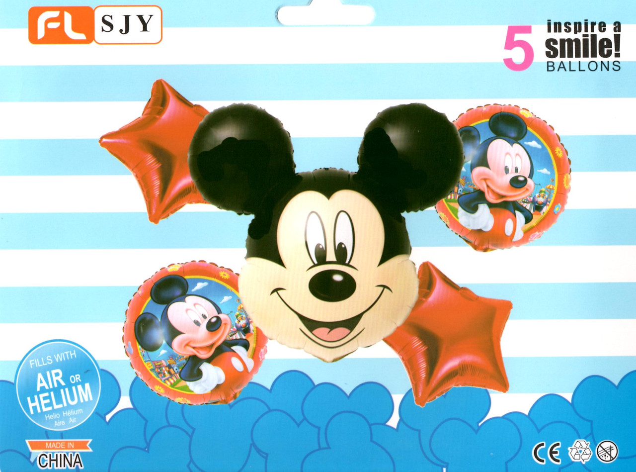 Набір фольгованих куль Мікі Маус голова, 5 шт.