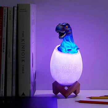 Дитячий нічник 3D "Динозавр в яйці" 4 режими 16 діодів на підставці / Сенсорний Світильник