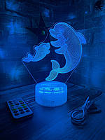 3d-лампа Дельфинчик с мамой, подарок для деток, светильник или ночник с животным, 7 цветов и 4 режима, пульт