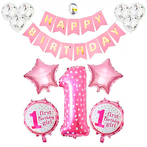 Набір із кульок МІЙ ПЕРШИЙ РОЧОК | Для дівчинки | Рожевий