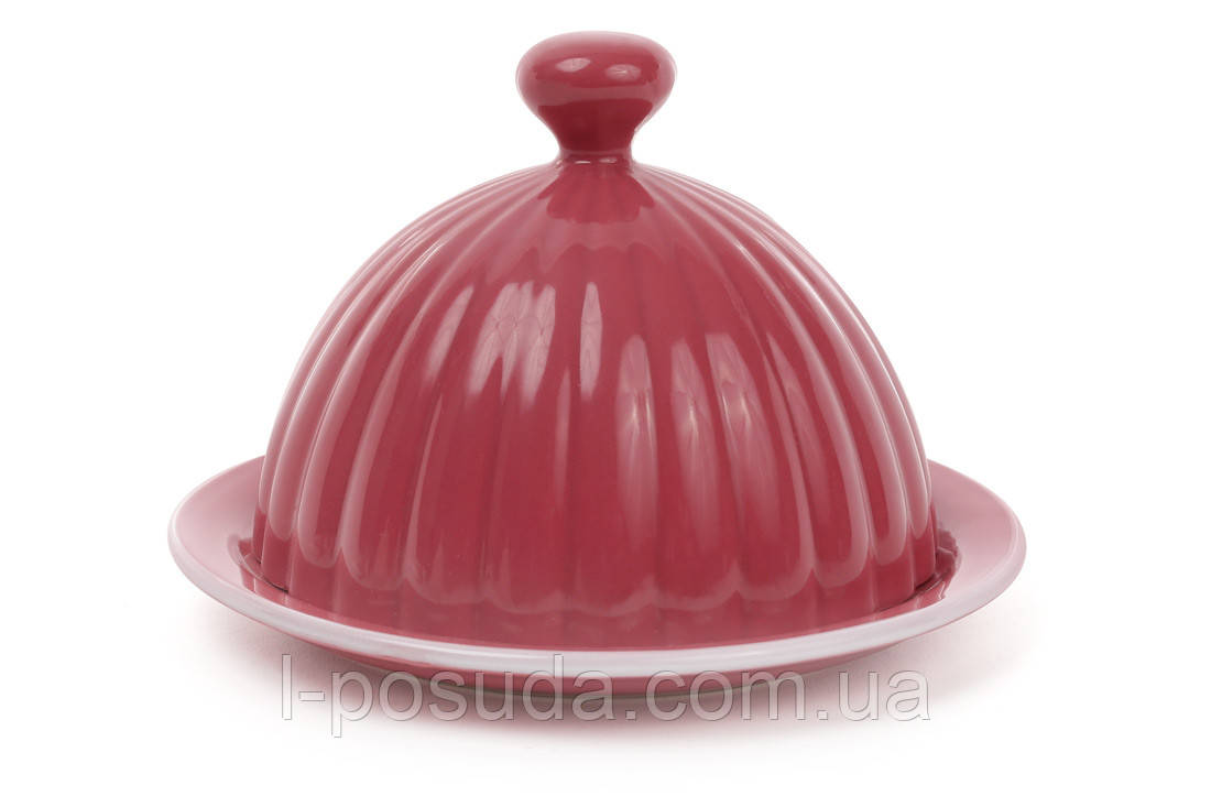 Керамічна маслянка полуничного кольору 14 см, фото 1