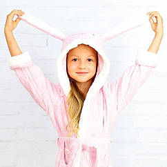 Модний дитячий махровий лазневий халат із м'якої мікрофібри з капюшоном і заячими вушками для дитини 5-10 років
