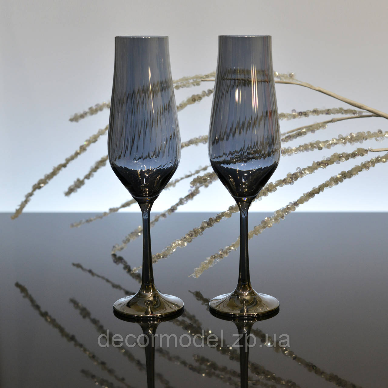 Келихи 2 шт для шампанського Bohemia Crystalex Tulipa Optic 170 мл графіт 40894_170