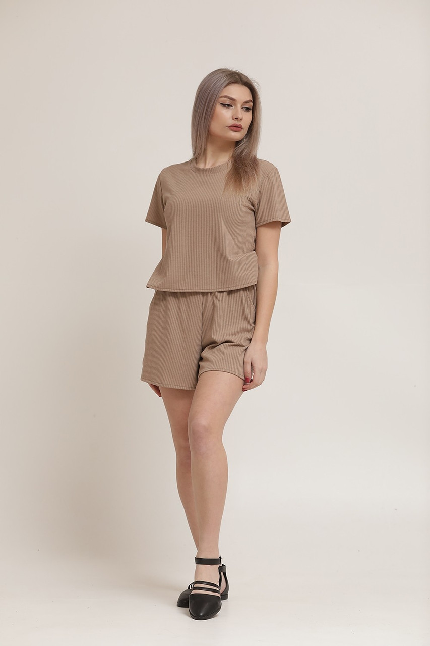 Костюм рубчик футболка шорти беж S, M, L, XL