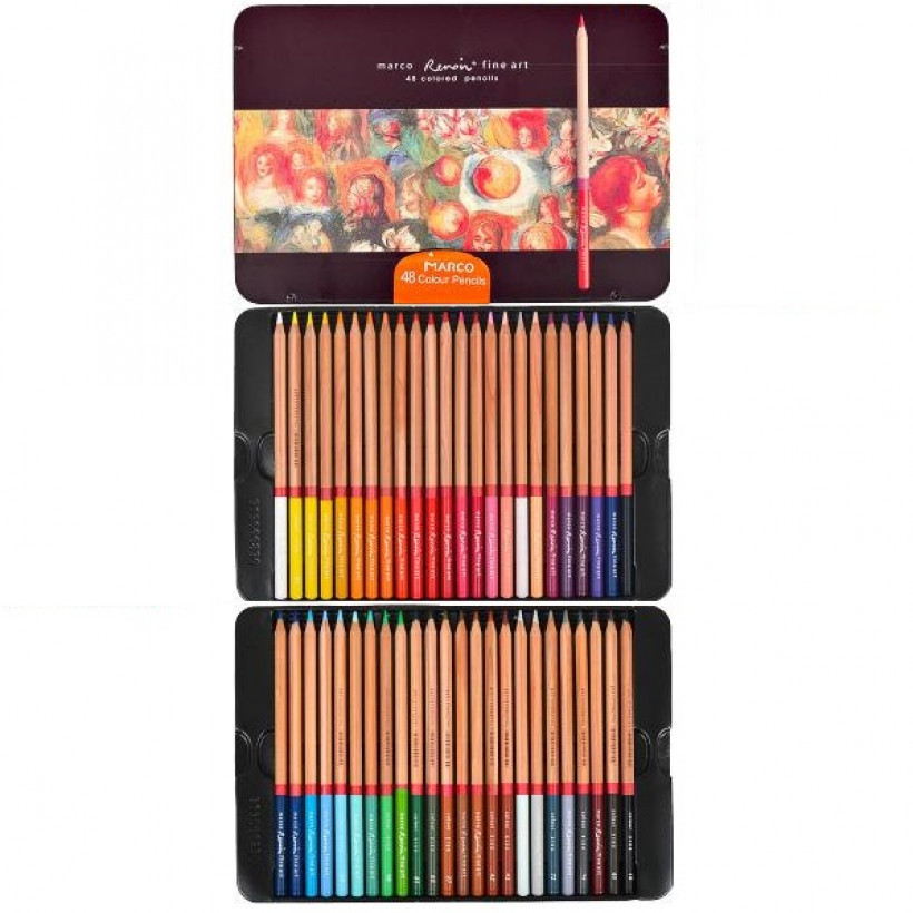 Кольорові олівці для малювання Fine Art набір 48 кольорів кедр в металевому пеналі