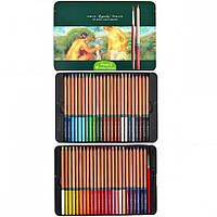Кольорові акварельні олівці для малювання Fine ArtAqua набір 48 кольорів у металевому пеналі + пензлик