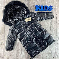 Зимняя детская блестящая куртка на пуху 140-146